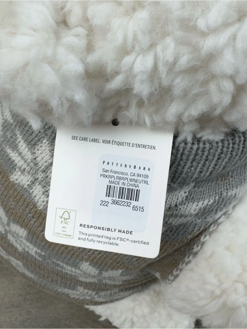 Pottery Barn Parker Polar Bear with Sweater Shaped Throw Pillow 10”x18” NWT
